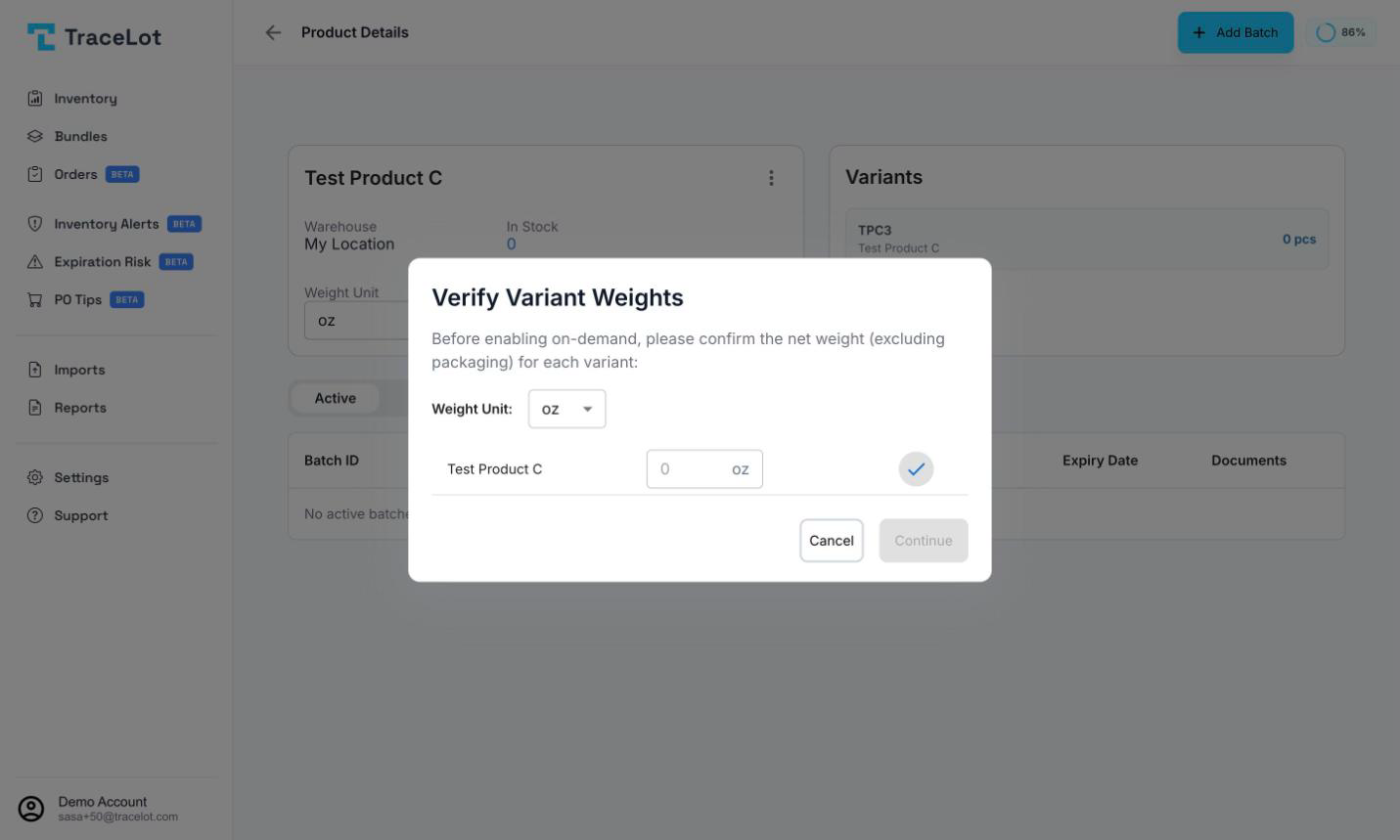 The Enable On-Demand Tracking dialog explaining what will happen